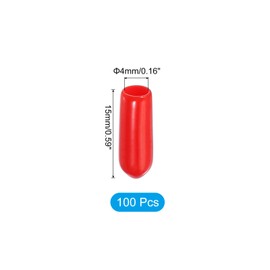PATIKIL Round Rubber End Caps 4mm ID, 100 Pcs Rubber Bolt Covers Caps Vinyl Rubber Flexible Screw Thread Protectors for Metal Tube Rod Bolts, Red