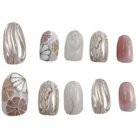 Japanese Style Wedding Nail Tip Kimono Gold Style Kimono Wedding Bride Bridal Chrysanthemum Pattern Gold Foil Gold Pink Milky White Hakama Japanese Pattern Made in Japan Flower False Nail