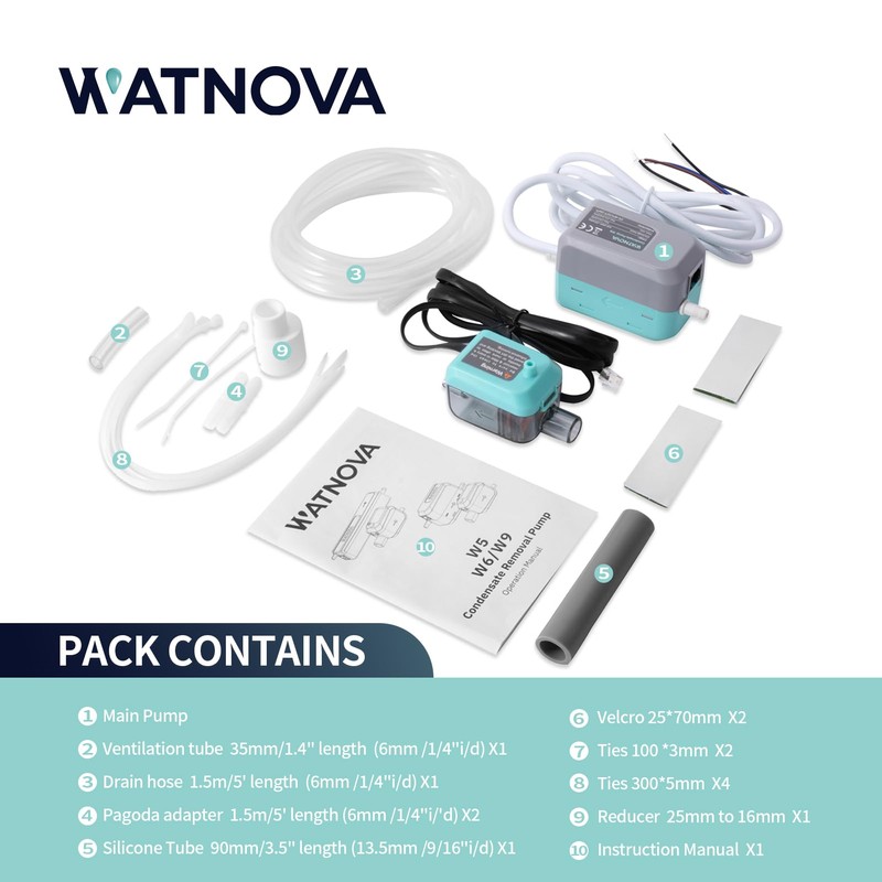 WATNOVA Mini Split HVAC Condensate Pump, 6 GPH 100/240V~, w/Dual