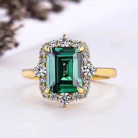 Metmejiao Emerald Rings for Women 14K Gold Rings for Women Baguette Ring, Dainty Rings for Women Gold Emerald Cut Promise Ring for her Engagement Ring Wedding Band 10