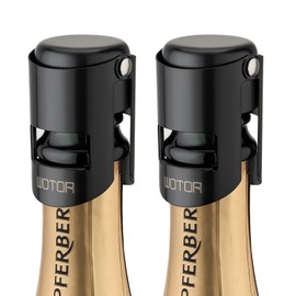 WOTOR Champagne Stoppers with Stainless Steel Champagne Bottle Stopper with Food Grade Silicone Reusable Champagne Cork, Saver Suitable for Champagne, Cava, Prosecco, Sparkling Wine (Black, 2pack)