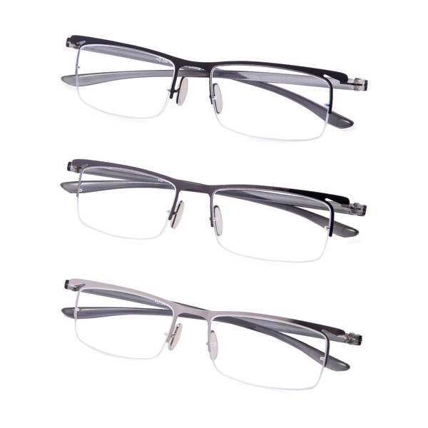 Gr8Sight 3-Pack Half-rim Reading Glasses with Lightweight Arms