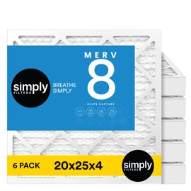 Simply 20x25x4 Air Filter, MERV 8, 6 Pack, Furnace Air Filter for HVAC (Actual Size:19.5"x24.5"x3.63") DUST, Pet, & Allergy Control