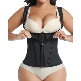 Waist Trainer for Women for Daily Wear, Faja Body Shaper Corset with Zipper and Adjustable Shoulder Straps, Faja Colombians for Tummy Control, Workouts, and Postpartum Recovery Black