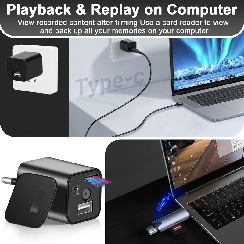 HD 1080P Mini USB Charger Camera, Security Video Recorder Continuous