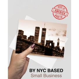 Brooklyn Bridge & World Trade Center at Night Greeting Card – 5x7 Inch Blank Inside, Premium New York City Skyline Card with Envelope – Sympathy, Remembrance, or Keepsake, Printed in USA