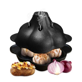 Pinra Pre-Seasoned Cast Iron Dutch Oven Pot, Potato Garlic Roaster Baker, Roasted Garlic Potatoes Cooker for Kitchen Oven or Outdoor BBQ Grill, Cast-Iron Ramekin Pot with Lid