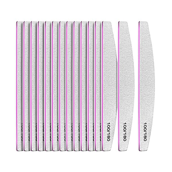 15pcs Professional Nail Files 100/180 Grit, FANDAMEI Premium Nail Boards Double Sided Fingernail Files, Nail Buffer Files Emery Boards for Nails Pet Manicure Tools Files Home & Salon Use, Half-Moon