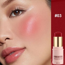Multi-use Blush Stick, Monochromatic Face Beauty Wand for Cheek, Eyeshadow and Lip, Longwear Waterproof Matte Finish Cream Blush Makeup Stick with Brush for Women, 0.28oz (Hot Red #03)