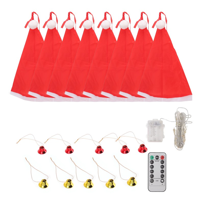 Hanging Lighted Glowing Santa Hats with Bells Battery Powered Fairy