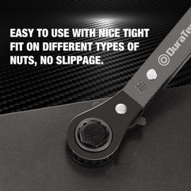 DURATECH 3/8 Inch x7/16 Inch Double Offset Box End Reversible Ratcheting Wrench, SAE, Heavy-duty, Matte Chrome Plated, Ratchet Spanner Crooked for Narrow Spaces