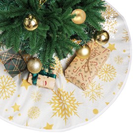 KIKISML Christmas Tree Skirt 90 cm, Christmas Tree Skirt Round Christmas Tree Underlay Round Christmas Tree Blanket for Christmas Decoration Holiday Party Decoration (Yellow Snowflake)