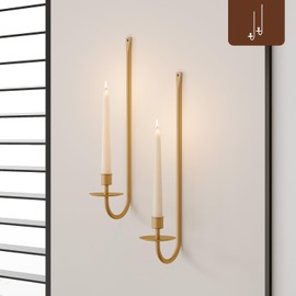 Metal Wall Candle Sconce Holder Set of 2 Wall Mount Candle Holder Pillar Holder Brass Modern Wall Candle Sconces Hanging for Living Room Farmhouse Fireplace Wedding