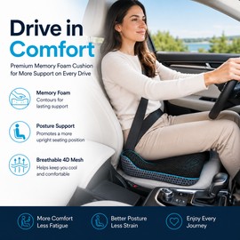 Memory Foam Car Seat Cushion for Driving – Wedge Height Booster with Breathable 4D Mesh Cover