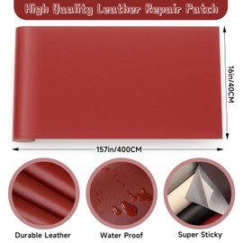 Leather Repair Patch, Self Adhesive Leather Repair, Large Leather Repair Tape for Sofa, Car Seats, Furniture, Cabinets, Chairs, Handbags (Red, 157" L x 16" W)