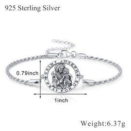 DRINSPER St Joseph Bracelet For Women Men 925 Sterling Silver Patron Saint Joseph Medal Christian Prayer Bracelet Inspirational Catholic Gifts Blessings Charm Religious Amulet Jewelry