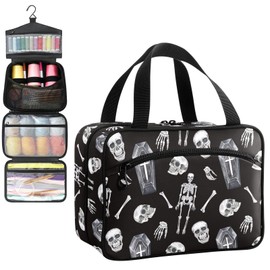 YNNALE Sewing Supply Organizer Bag, Gothic Skull Skeleton Coffin Black Portable Sewing Bags with Pockets&Hanger, Sewing Storage Box Case for Sew Supplies/Kit/Tools/Accessories (BAG ONLY)