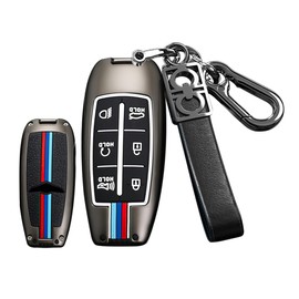 HIBEYO 6 Button Alloy Key Fob Cover for Hyundai Genesis GV80 GV90 G70 G80 G90 GV70 Key Smart Key Cover Accessories with Keychians for Genesis Key Holder-6 Button Black