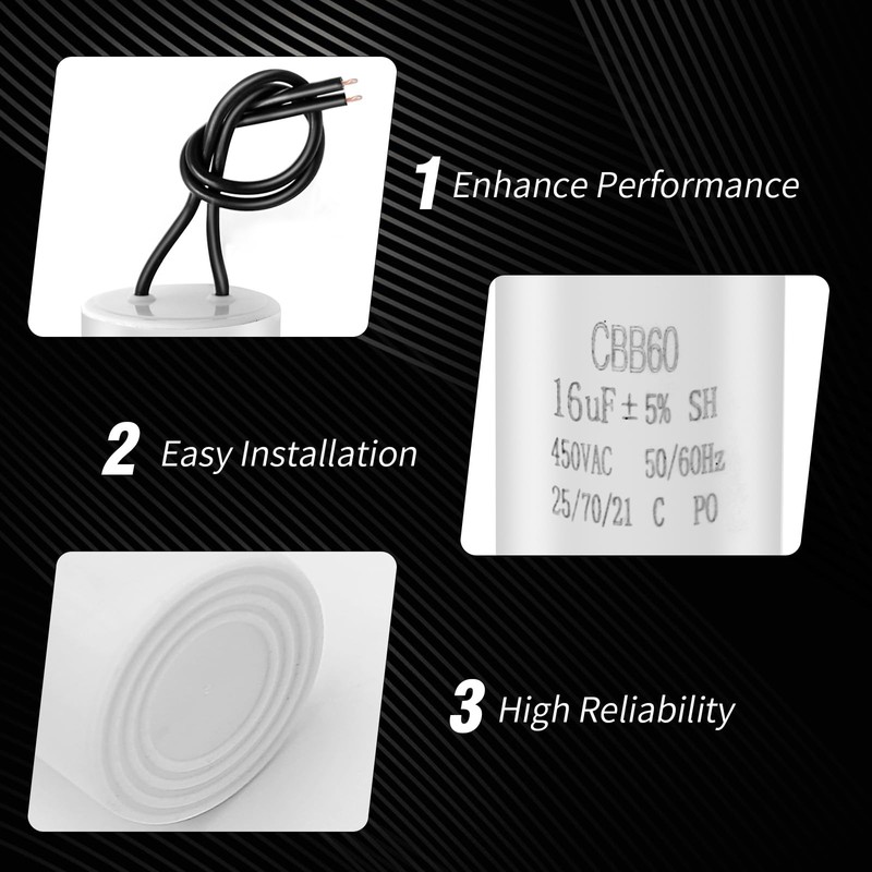 SYOWADA 16Uf Cbb60 Run Capacitor 2 Wires 450V Ac Motor