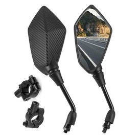 Universal 360° Adjustable Motorcycle Mirrors, HD Rear View Side Mirrors for Handlebars, Generic Black Carbon Fiber Rhombus Motorcycle Rearview Side Mirrors, Fits ATV, Dirt Bike, Scooter