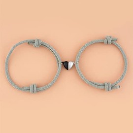 Colorful Love Heart Bracelets Set Braided Rope Mutual Attraction Relationship Astronaut Adjustable Cord for Boyfriend Girlfriend Couples Jewelry-Grey