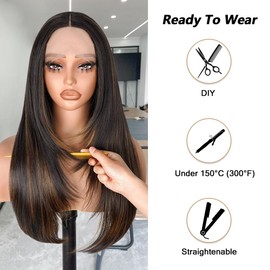Ninroc Highlight Layered Lace Front Wigs Glueless Straight Layered Cut Lace Front Wig HD Synthetic Butterfly Haircut Pre Plucked Natural Hairline For Black Women