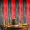 4pcs Black Red Foil Curtain, 3.2ft x 6.5ft Black Red