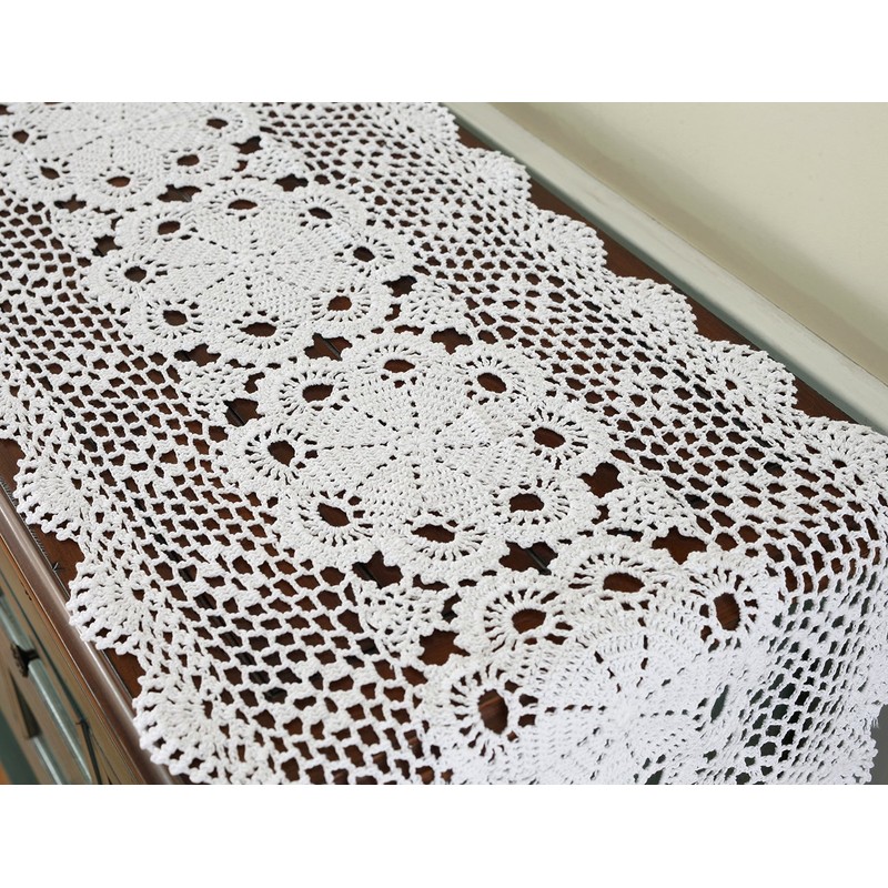 gracebuy White 15x51 Inch Rectangle HANDMADE Cotton Crochet Lace Tablecloth
