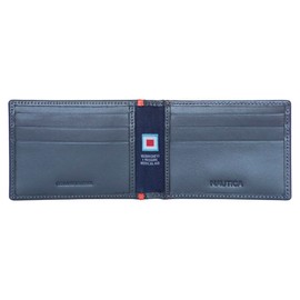 Nautica Men's Genuine Leather Front Pocket RFID Wallet (Available in Smooth or Pebble Grain), Pop Color - Navy/Red, One Size