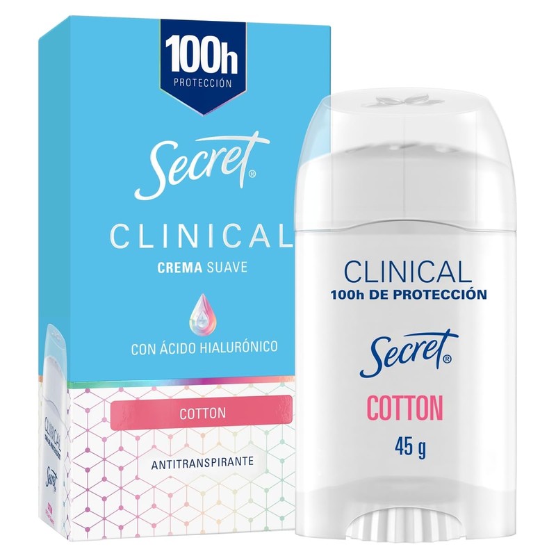 SECRET, Desodorante Clinical con Ácido Hialurónico, Crema Suave, Powder Protect