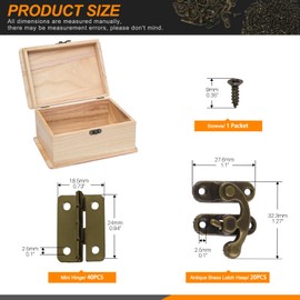 Rustark 20 Sets Bronze Antique Small Box Hinges Right Latch Hook Hasp Horn Lock Jewelry Box Hardware Antique Brass Latch Hook Clasp Mini Hinges for DIY Crafts Jewelry Wooden Box
