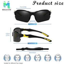 MEGAVOW Men's Sports Polarised Sunglasses, UV Protection Sunglasses, Sports Glasses for Men, Lightweight Sports Sunglasses for Cycling, Driving, Fishing, Golf, Black-yellow and grey