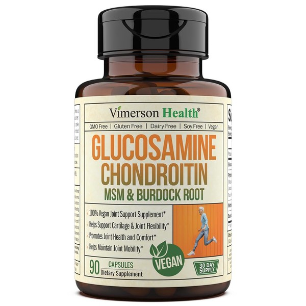 Vegan Glucosamine Chondroitin, Phytodroitin MSM Supplement Capsules. Joint Support Supplement Without Shellfish. 100% Vegan, Non-GMO & Plant-Based. Knees, Joint Health & Inflammation Balance. 90 Caps