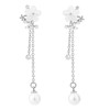Silver Pearl Flower Dangle Earrings, Dainty Long Chain Dangle Pearl