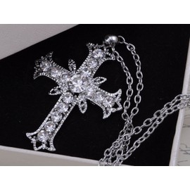 Alilang Silvery Tone Clear Rhinestones Religious Cross Pendant Necklace