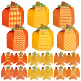 Cholemy 30 Pcs Pumpkin Party Favor Box Pumpkin Boxes for Candy Fall Treat Bag Supplies Pumpkin Containers for Autumn Thanksgiving Harvest Birthday Party Decoration Supplies, 6 Designs