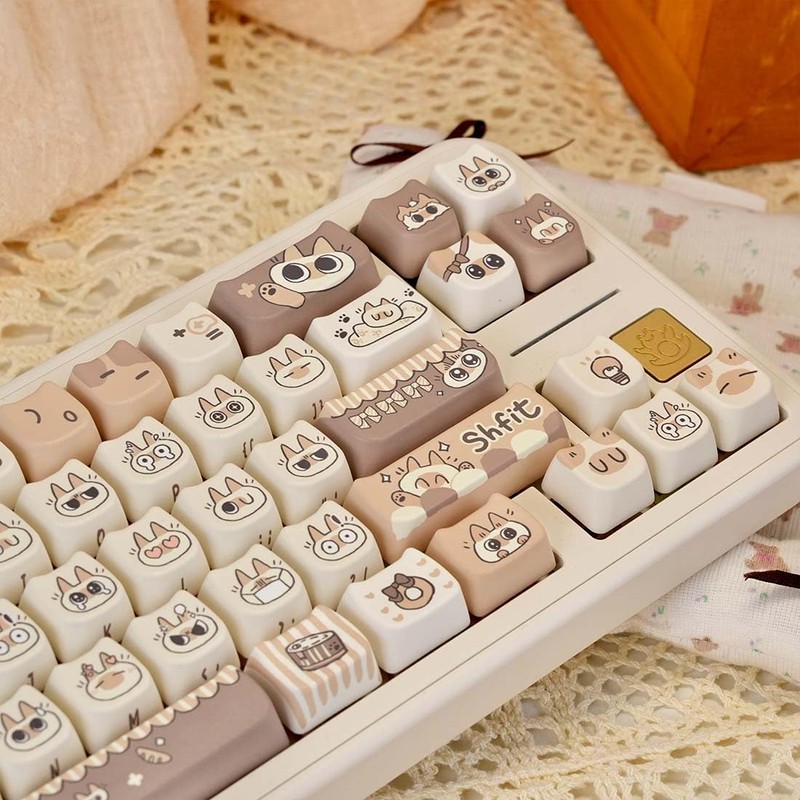 SWDPORT Cute Cat Keycaps Set, 132 Keys Thick PBT Mao