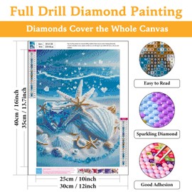 Diamond Art Kits for Adults Seashell, DIY 5D Diamond Painting Kit for Beginners Starfish, Seaside Full Round Drill Gem Art Dots for Adults, Perfect for Home Wall Decor 12X16 Inch