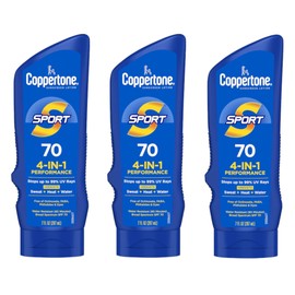 Coppertone Sunscreen Sport SPF 70, 4 in 1 Performance, 80 Minute Water Resistant, 7 fl oz (Pack of 3)