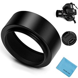 58mm Metal Standard Screw-in Standard Lens Hood Sunshade with Centre Pinch Lens Cap for Canon Nikon Sony Pentax Olympus Fuji Sumsung Leica Camera +Cleaning Cloth