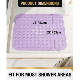 HITSLAM Square Shower Mat Non Slip Anti Mould, 53 x 53cm Bath Mat for Tub with Suction Cups and Drain Holes, Machine Washable Bathroom Anti Slip Shower Mat, Soft on Feet, Purple