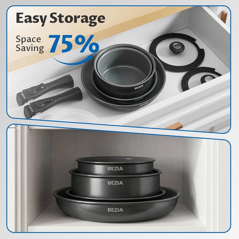 BEZIA Induction Cookware with Healthy Ceramic Coating, Nonstick Pots and