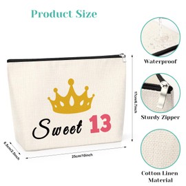 13th Birthday Gift for Daughter 13 Year Old Gifts for Girls Makeup Bag Gift Birthday Gifts for Daughter from Parents Thirteen Birthday Gift for Her Cosmetic Pouch Daughter Birthday Inspirational Gift