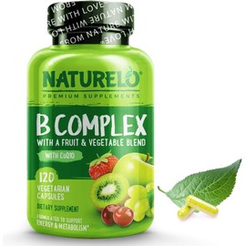 NATURELO B Complex (One Daily) - Food-Based Blend - All B-Vitamins - Vitamin B6, Folate, B12, Biotin, Niacin, CoQ10 - Best Natural Supplement for Energy - 120 Vegan Capsules | 4 Month Supply