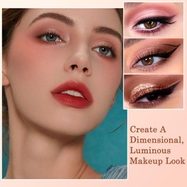 10 Colors Eyeshadow Palette, Highly Pigmented Pink Glitter & Matte Eye Shadow Includes Brushes, Blendable & Long Lasting, Korean Makeup Palette with Shimmer Finishes (Gilliter Pink)