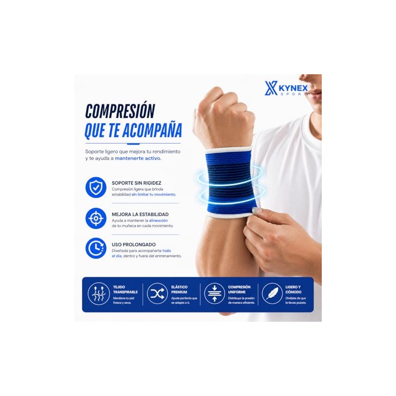 2 Piezas Kynex Soporte de Muñeca Deportivo, Compresión Ligera, Elástico