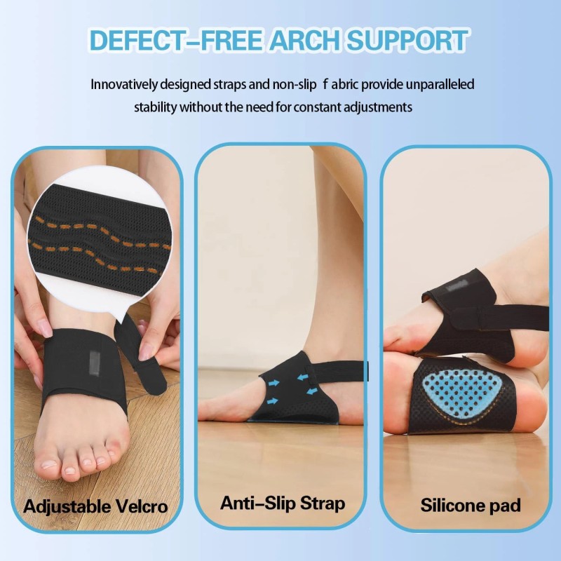 Hanzoto Arch Support Sleeves Brace Pair Adjustable Compression for Plantar
