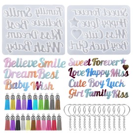 Attuslla Resin Silicone Molds English Letter Silicone Molds for Resin Pendant Silicone Molds with Tassels, Keychain for DIY Keychain, Pendant, Necklace