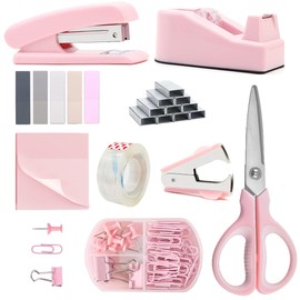 Pink Office Supplies Accessories, Pink Stapler and Tape Dispenser Set for Women, Pink Office Desk Accessories, Office Gift for Women, Boss Lady, Office Lady, Coworkers, Office Clerks