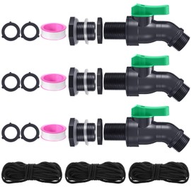 Innconee 3 Sets Rain Barrel Spigot Kit 3/4" High Flow Water Barrel Faucet 3/4 NPT Inlet x 3/4 GHT Outlet Bulkhead Plastic Spigot for Downspout Container Rainwater Collection